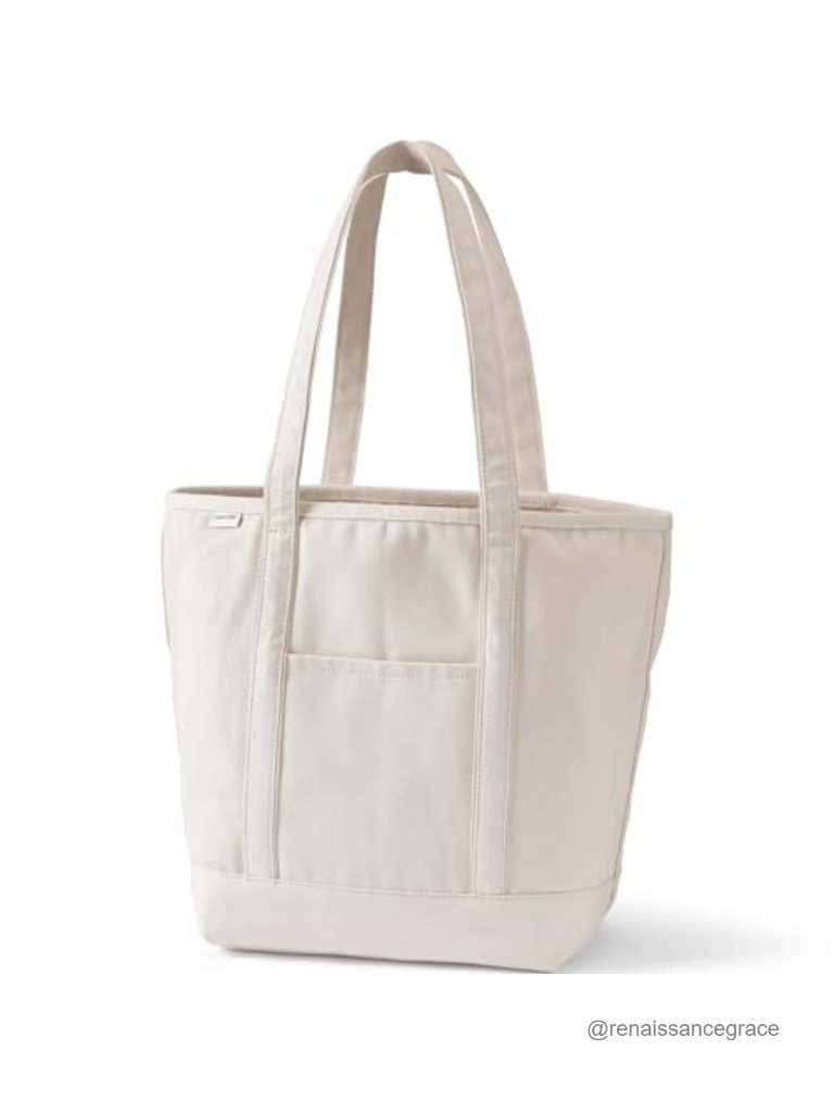 Large Long Handle Canvas Tote Bag 5 Pockets Cotton Structured Base